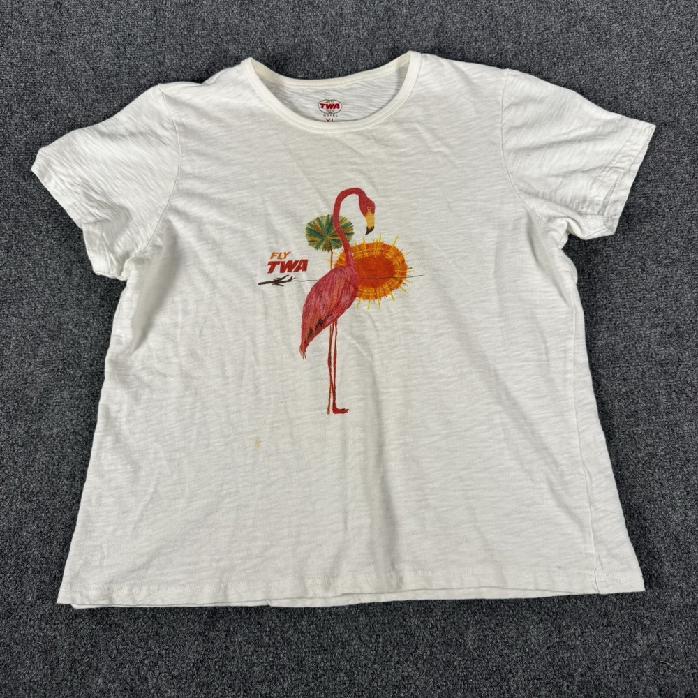 TWA Hotel Womens Miami Beach Flamingo T Shirt White Vintage David Klein Art XL